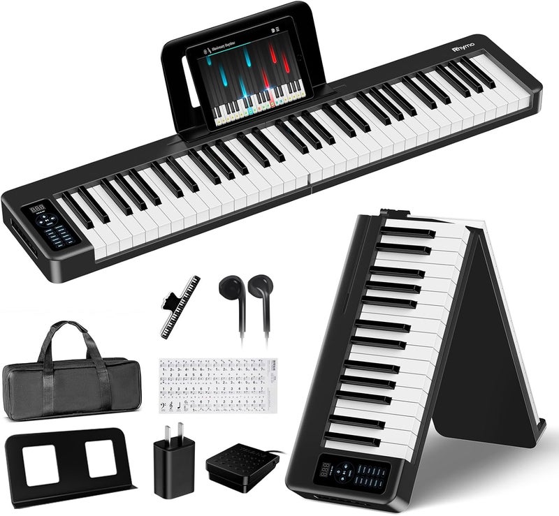 Rhymo Folding Piano Keyboard, 61 Keys Sensitive Electric Piano, Weighted Portable Electric Keyboards with Bluetooth MIDI, Digital Foldable Keyboard for Beginner - Image 1